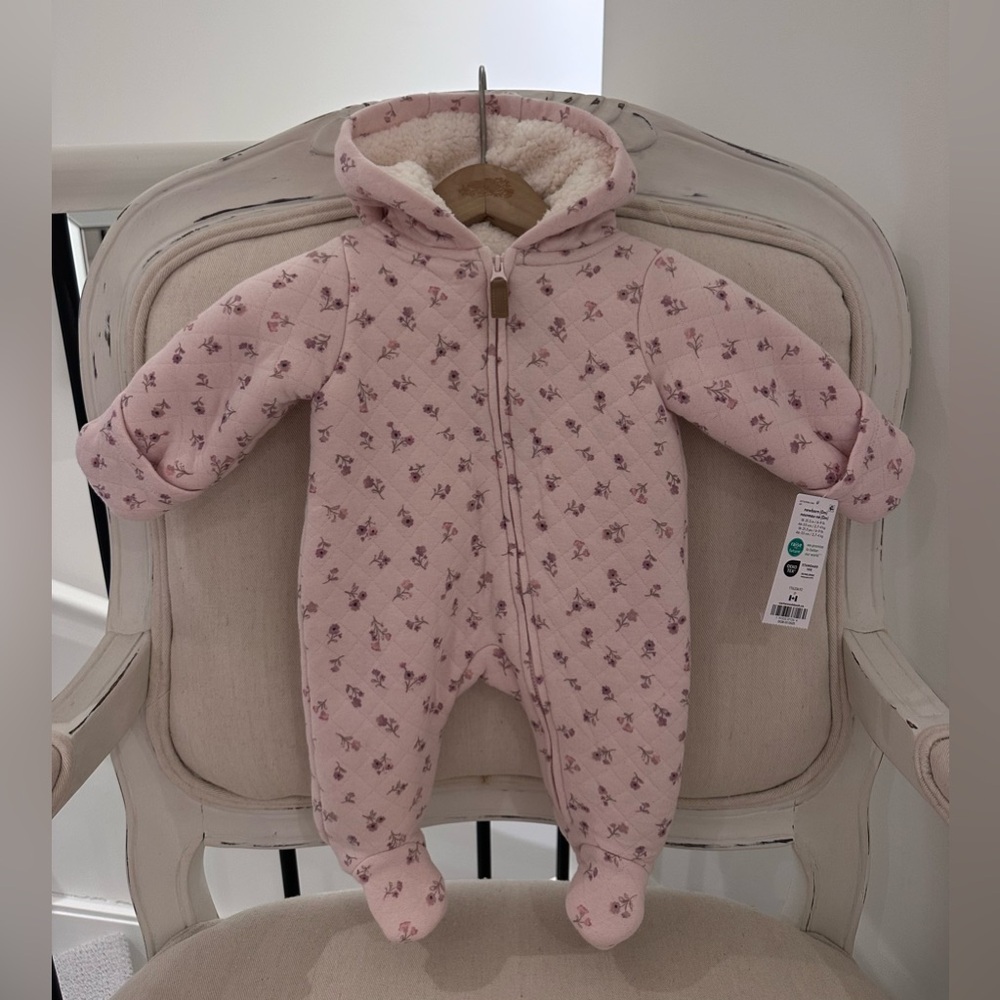 🦢 Newborn Size Carter's Pink Victorian Floral Footed One Piece Bunting Bag NWT